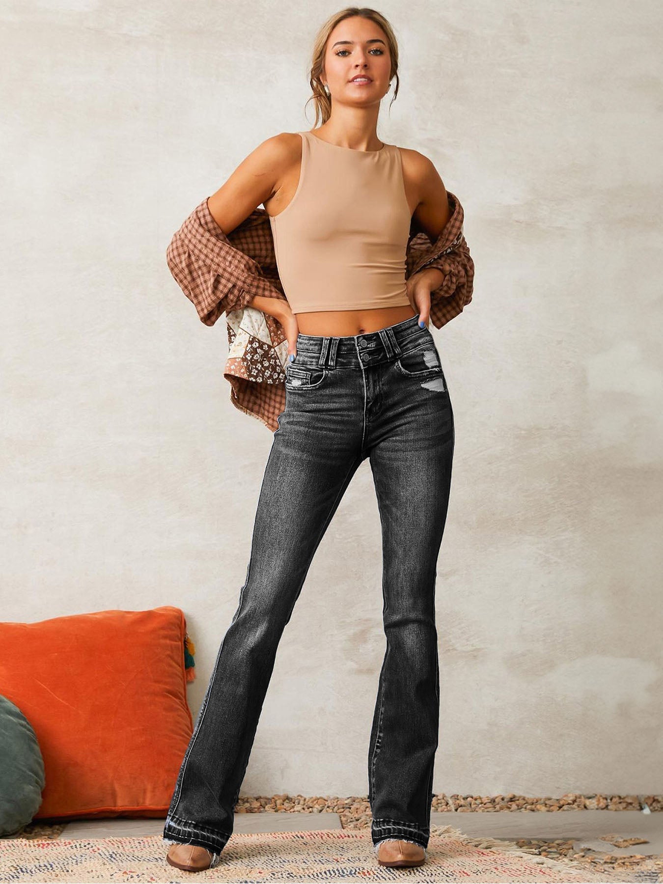 Jeans Flare de Denim Stretch Rasgado