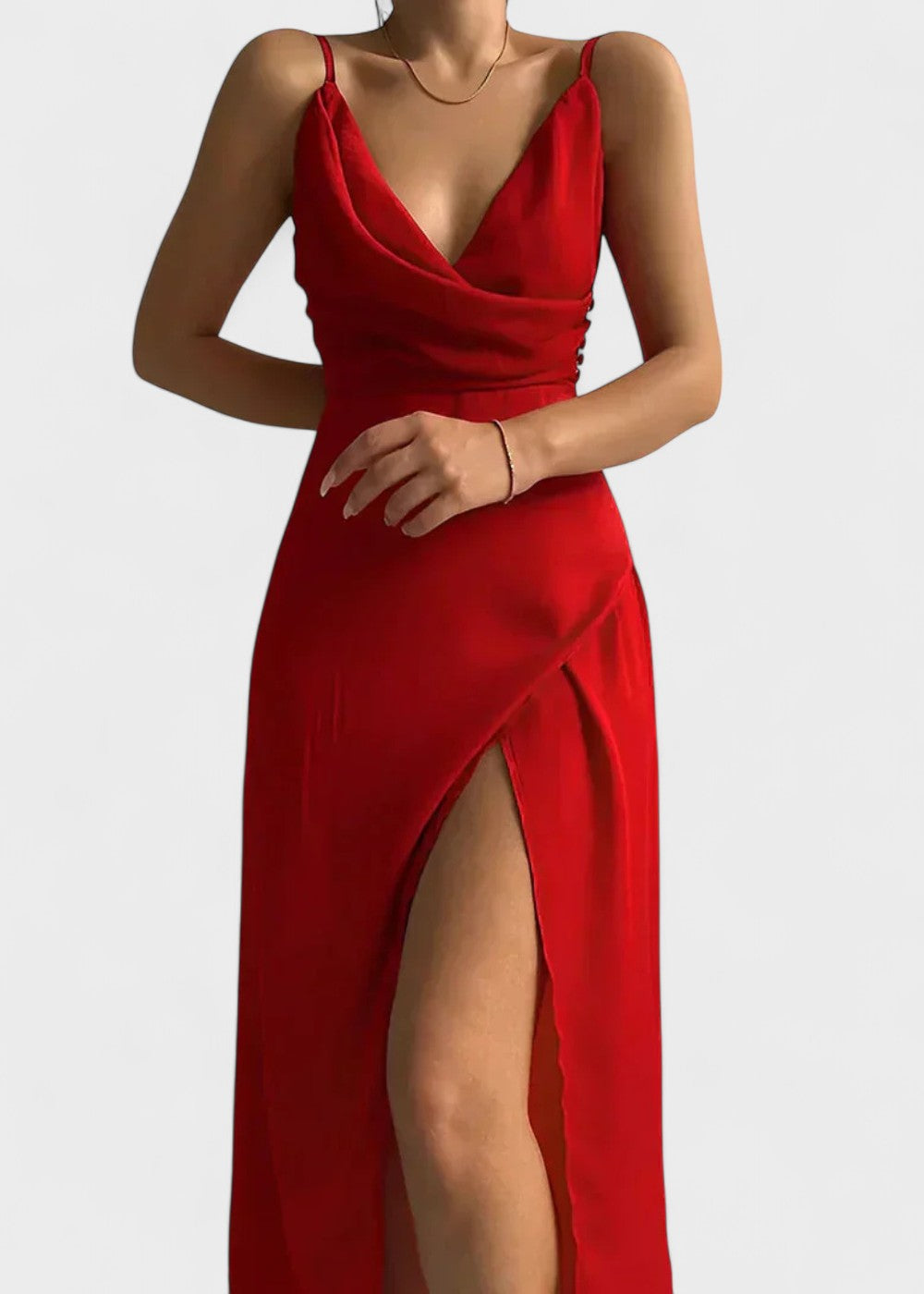 Valentina - Vestido de cetim com decote