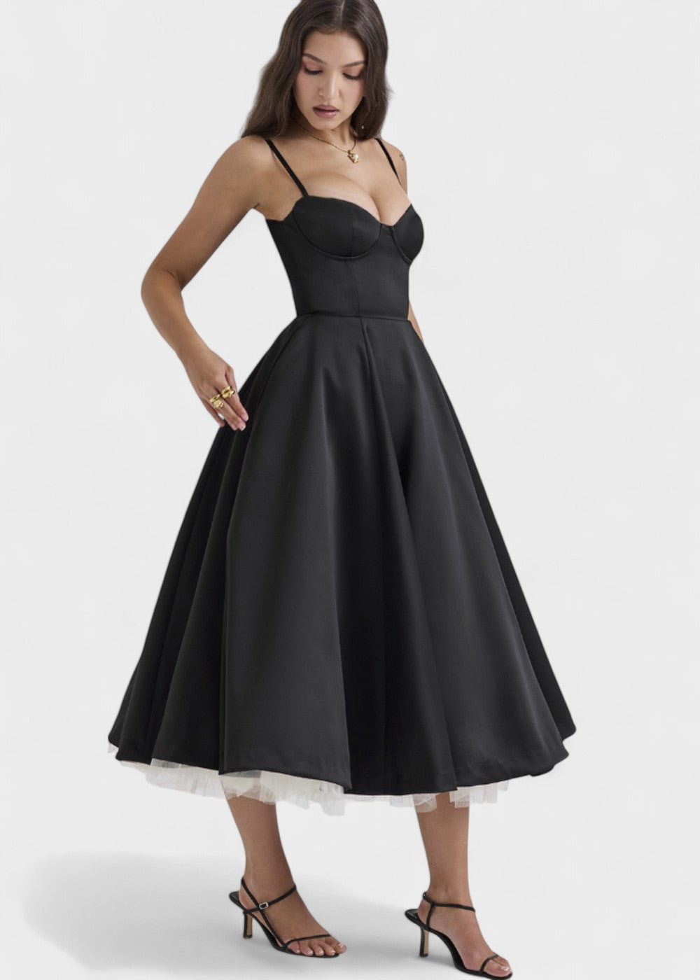 Julia - Vestido midi com corpete de cetim