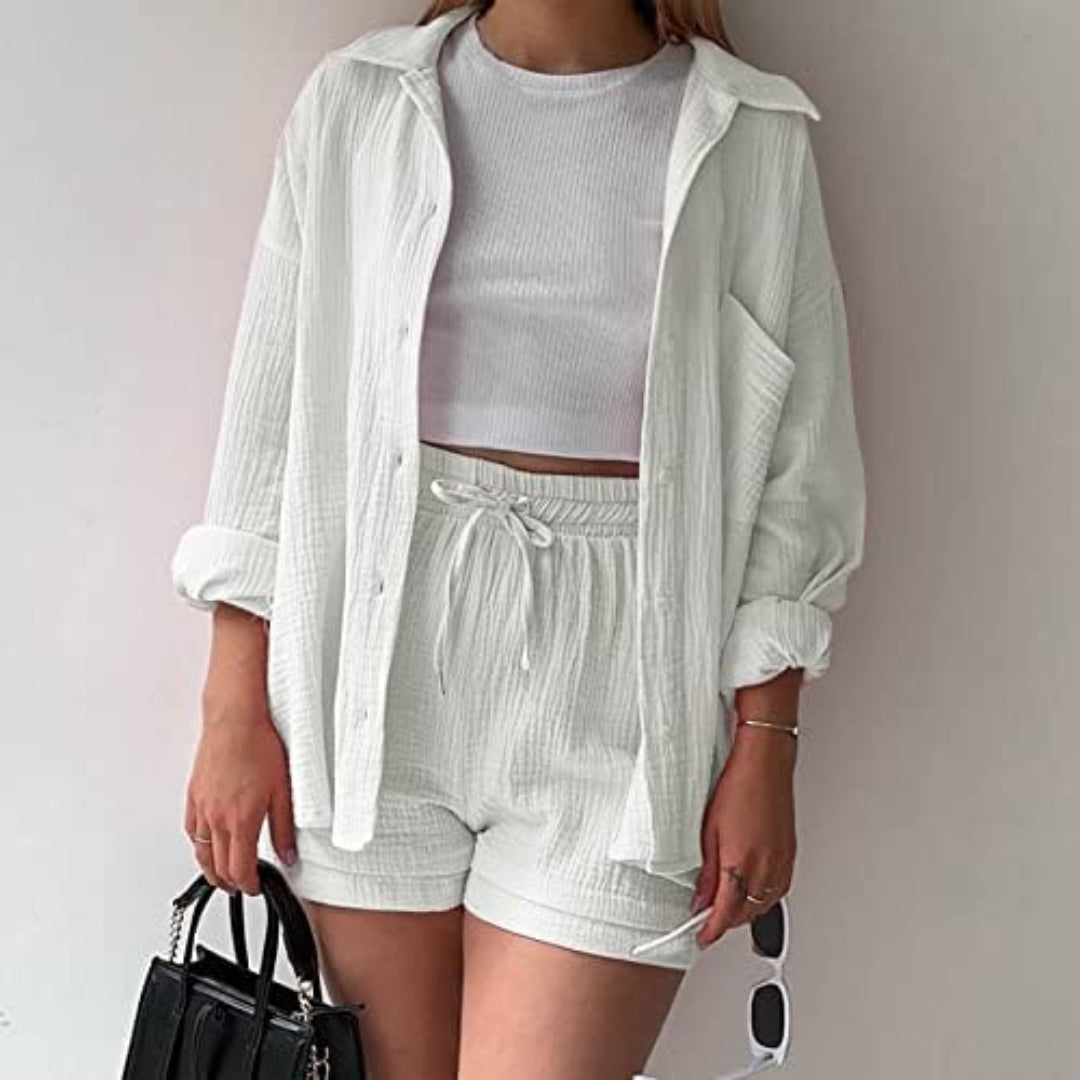 Katelyn - Conjunto de Camisa de Algodão e Shorts