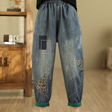Calças Harem Bordadas Jeans Largas