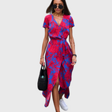 Luisa - Vestido longo elegante com mangas curtas e cinto