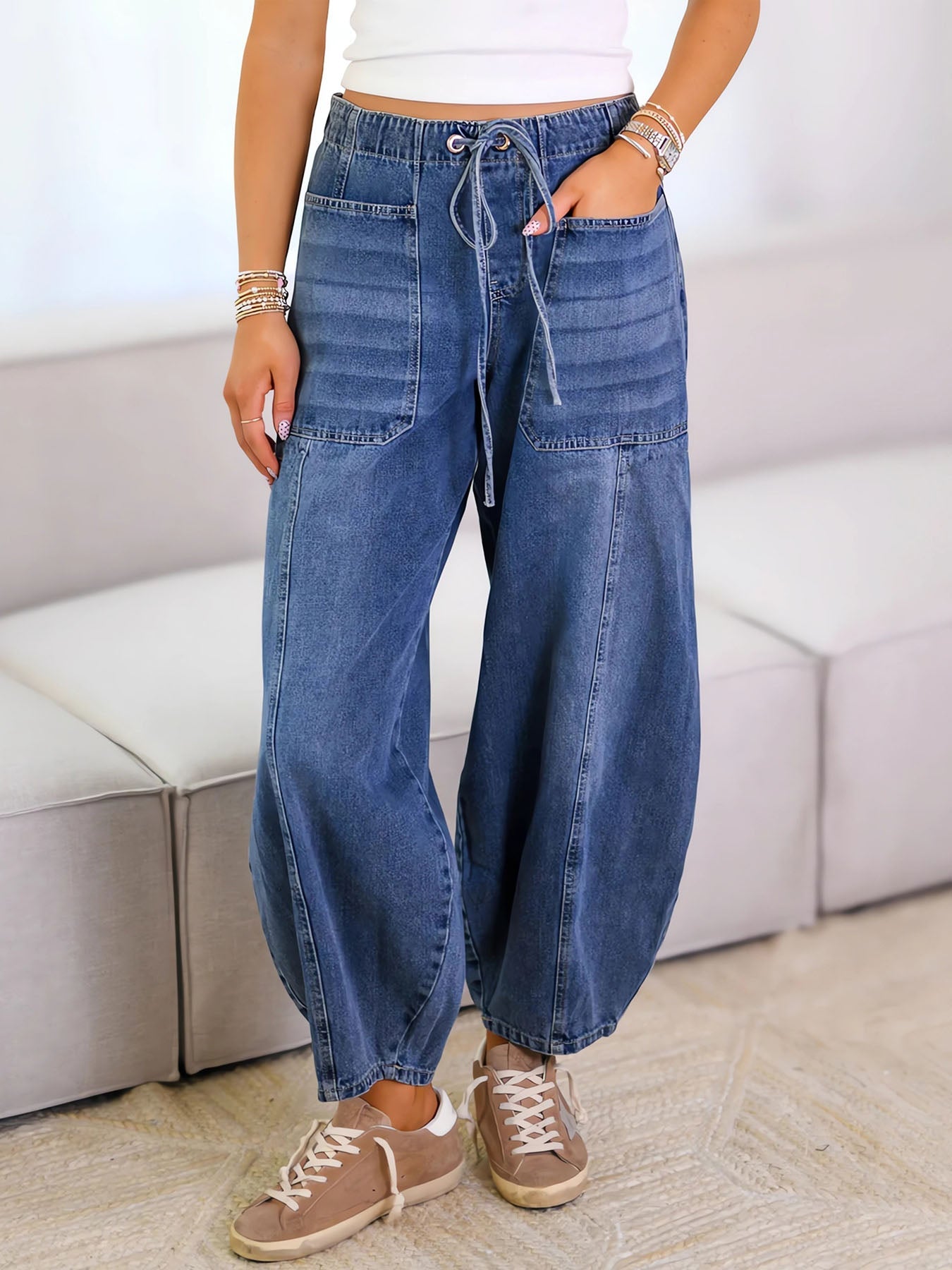 Jeans Casual Solto com Amarração