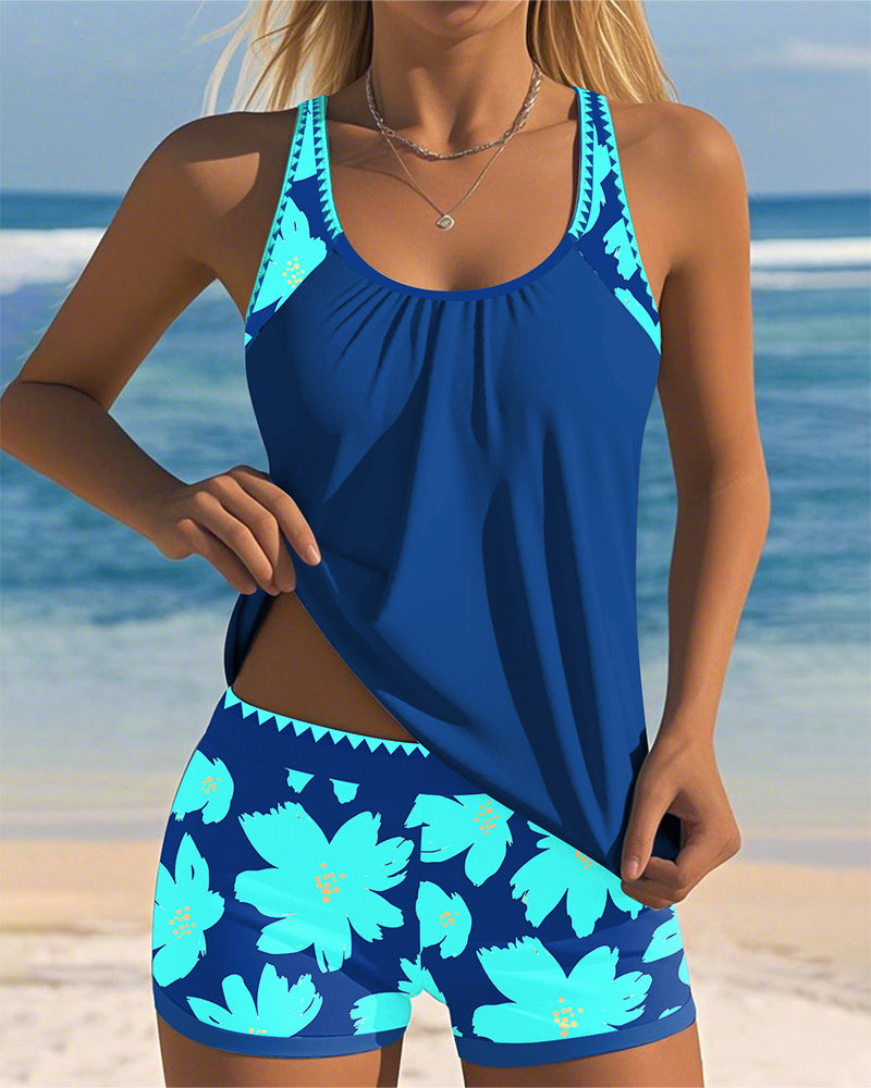Inger - Tankini impresso sem mangas com decote em U