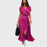 Luisa - Vestido longo elegante com mangas curtas e cinto