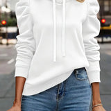 Hoodie Bella Branco com Mangas Franzidas e Estilo Casual Chic
