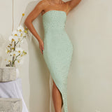 Vestido Midi Assimétrico Bordado à Mão em Sálvia