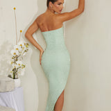 Vestido Midi Assimétrico Bordado à Mão em Sálvia