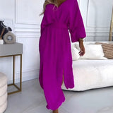 Isabela - Vestido elegante roxo de manga longa com decote em V