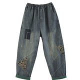 Calças Harem Bordadas Jeans Largas