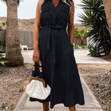 Vestido Jeans com Cinto de Botão Único