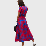 Luisa - Vestido longo elegante com mangas curtas e cinto