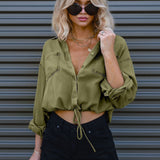 Camisa Solta de Denim Verde Oliva