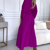 Isabela - Vestido elegante roxo de manga longa com decote em V