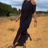 Vestido longo Kiara com ombros descobertos e corte fluido