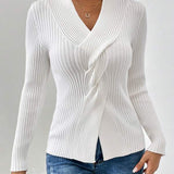 Cozy Chic | Suéter Luxuoso com Decote V e Mangas Longas