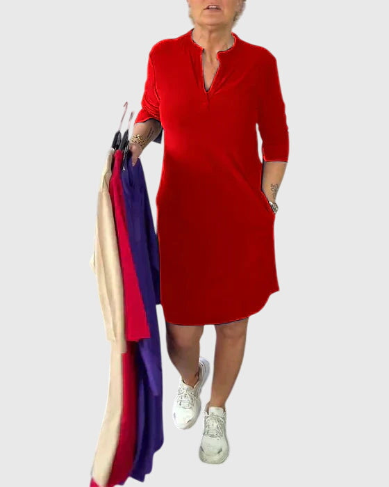 Katherine | Vestido Sólido com Decote em V