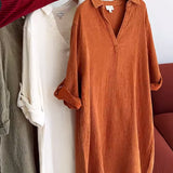 Vestido Manga Longa Liso Colarinho Simples