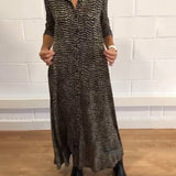 Rute - Vestido longo com bolso e lapela impresso