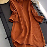 Vestido Manga Longa Liso Colarinho Simples