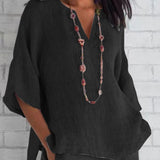 Manias | Blusa feminina de linho leve com decote em V azul