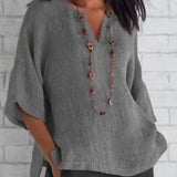 Manias | Blusa feminina de linho leve com decote em V azul