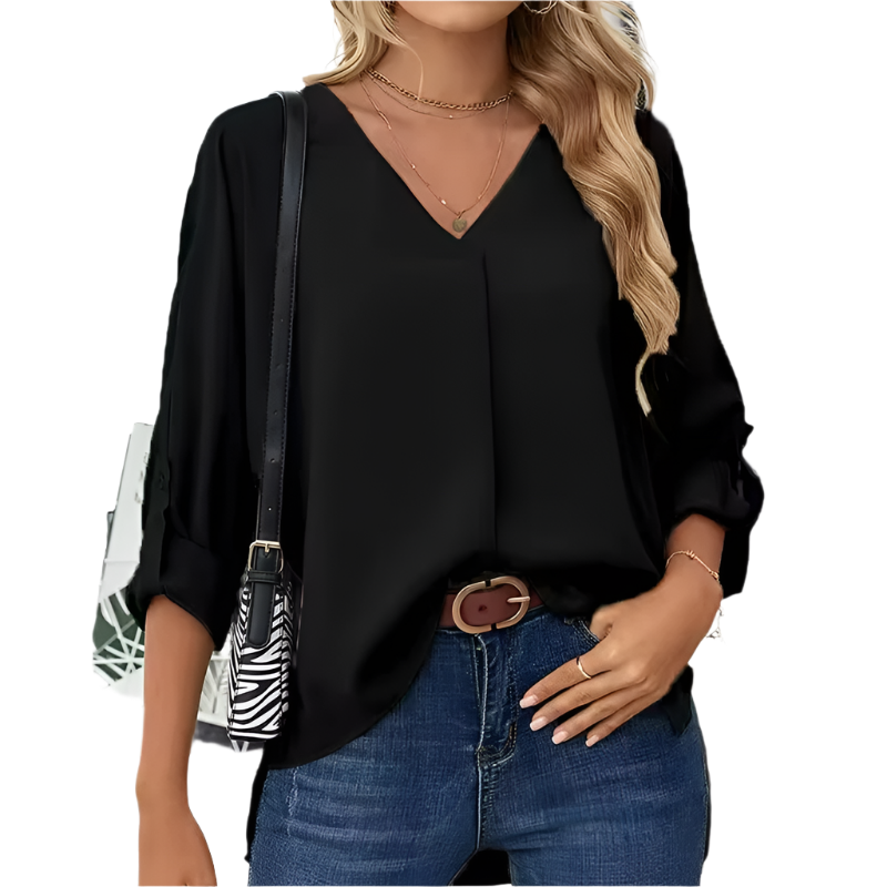 Giulia | Blusa de Chiffon Vintage Solta para Mulheres com Decote em V