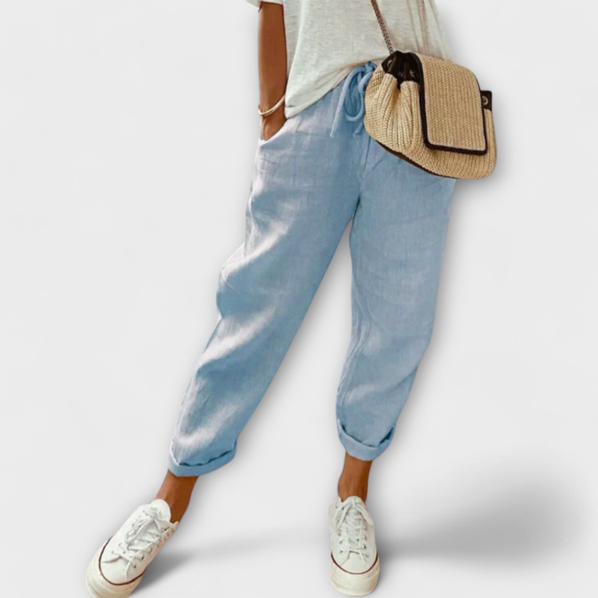 Calça de linho moderna e casual