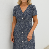 Rayella - Vestido Midi com Decote em V e Botões