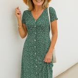 Rayella - Vestido Midi com Decote em V e Botões