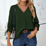 Giulia | Blusa de Chiffon Vintage Solta para Mulheres com Decote em V
