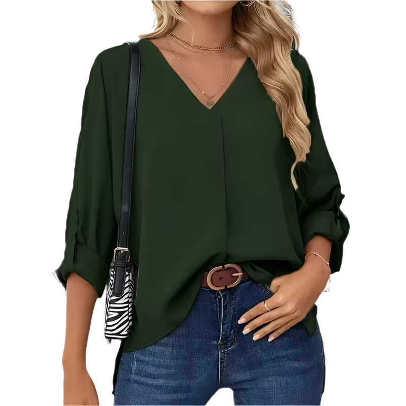 Giulia | Blusa de Chiffon Vintage Solta para Mulheres com Decote em V
