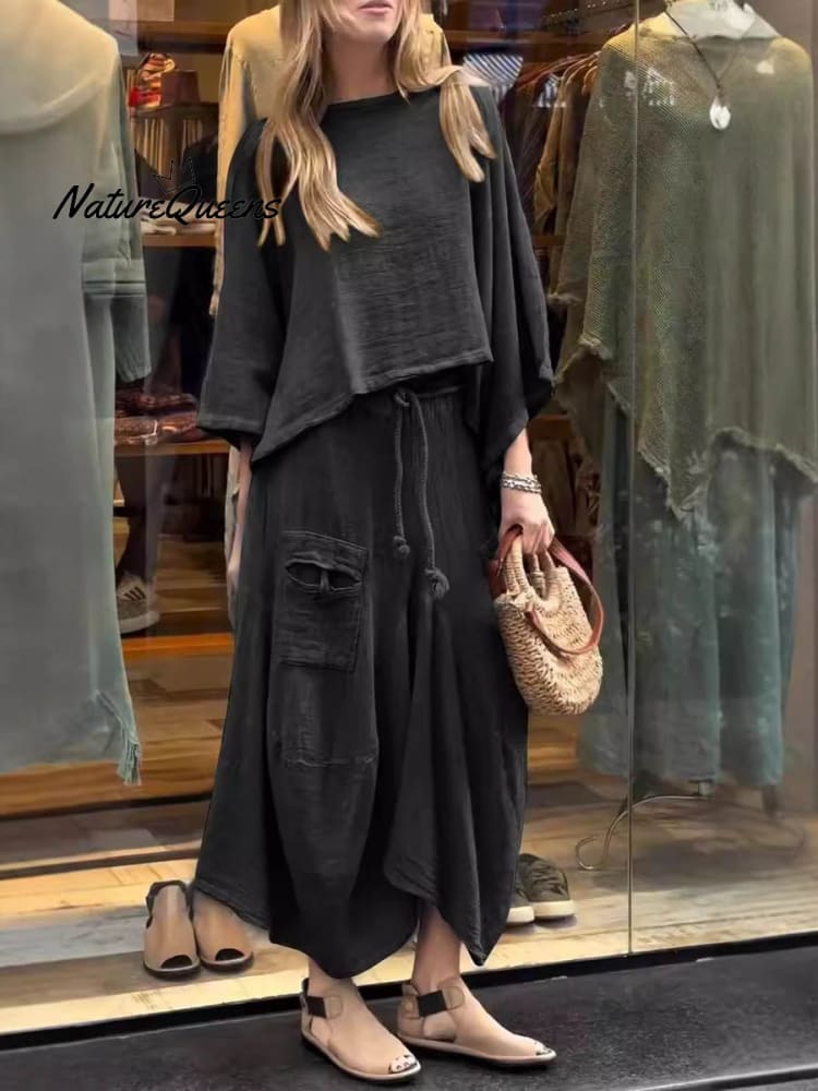 Conjunto de Saia Elegante Estilosa Casual Solta em Cores Sólidas para Mulheres