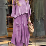 Conjunto de Saia Elegante Estilosa Casual Solta em Cores Sólidas para Mulheres