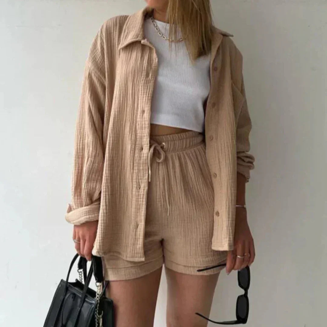 Katelyn - Conjunto de Camisa de Algodão e Shorts