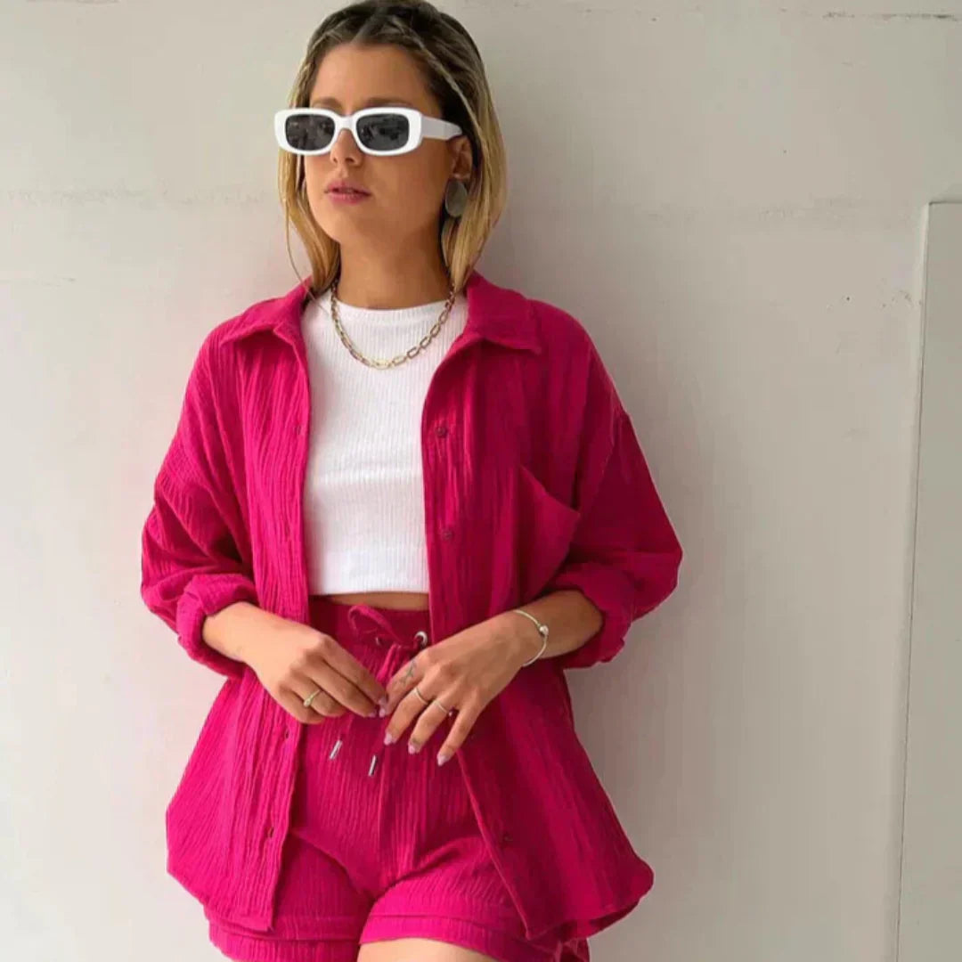Katelyn - Conjunto de Camisa de Algodão e Shorts