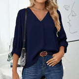 Giulia | Blusa de Chiffon Vintage Solta para Mulheres com Decote em V