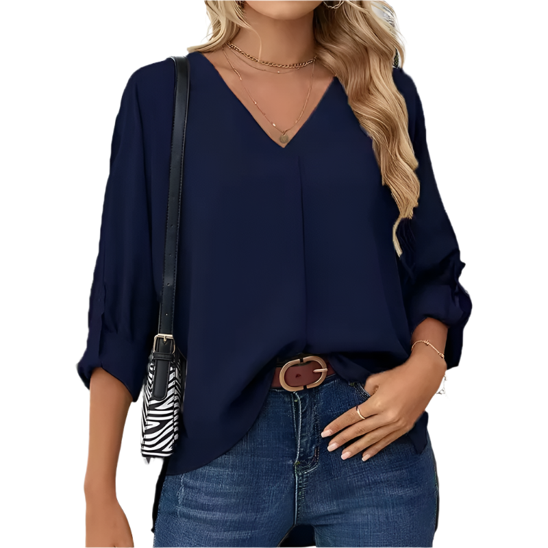 Giulia | Blusa de Chiffon Vintage Solta para Mulheres com Decote em V
