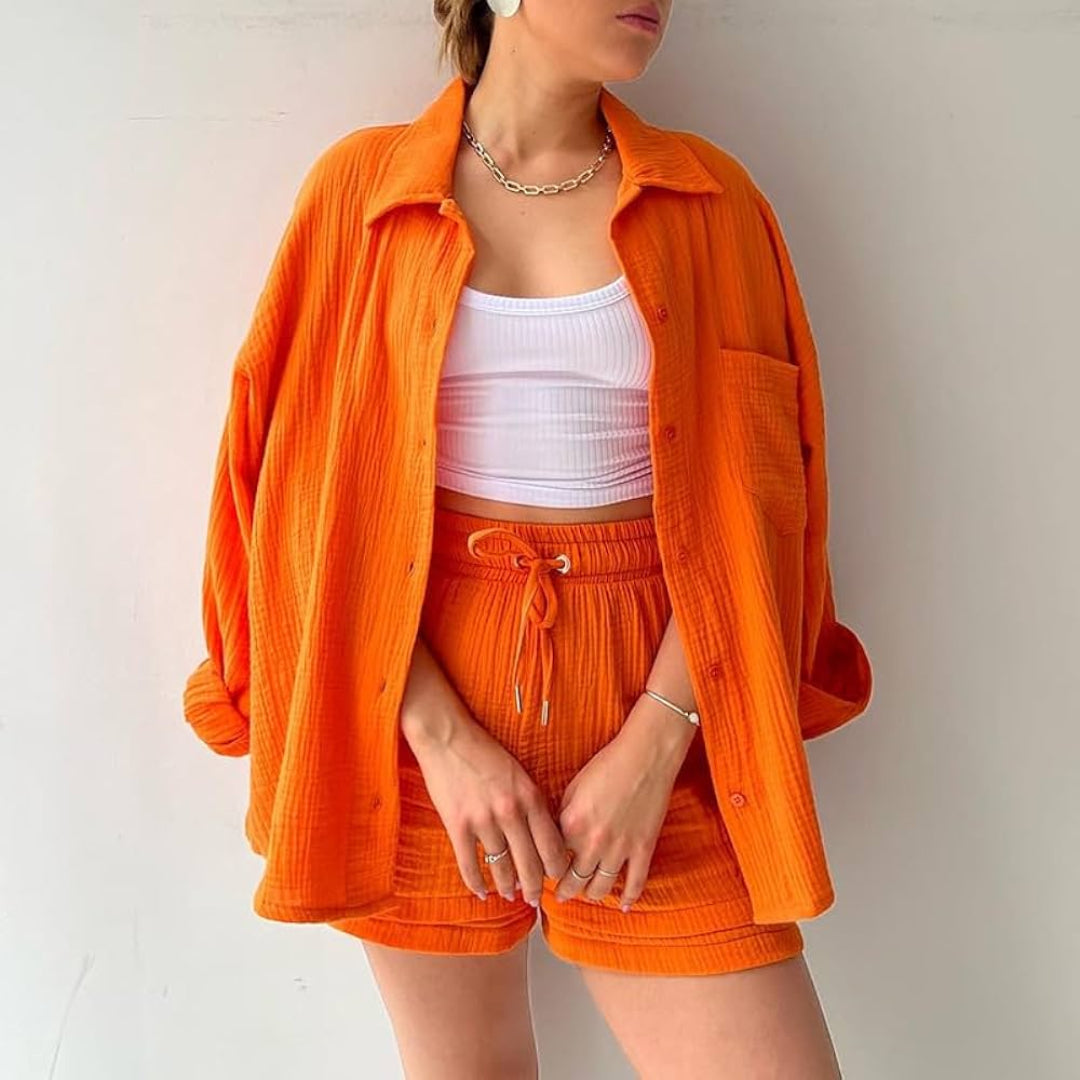 Katelyn - Conjunto de Camisa de Algodão e Shorts