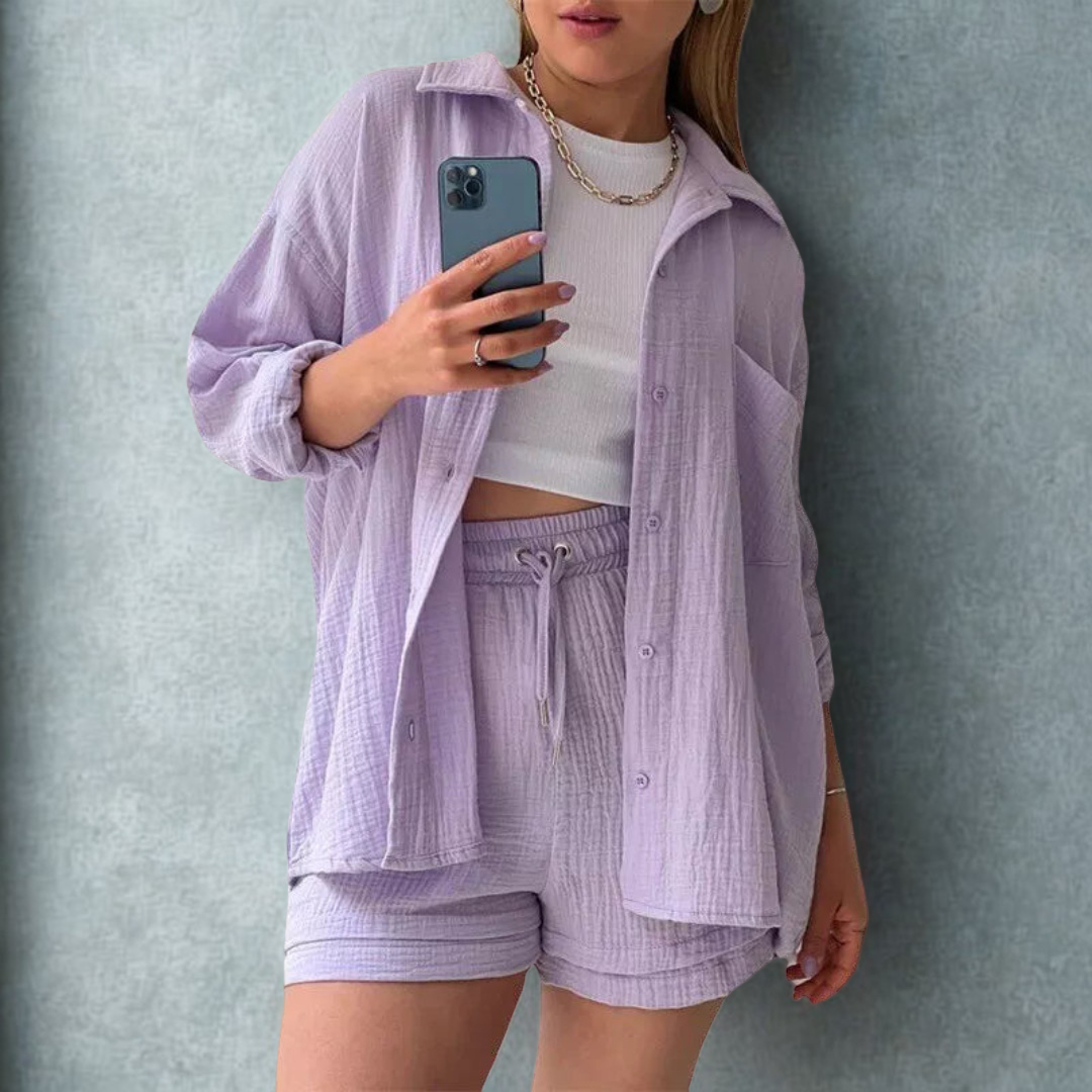 Katelyn - Conjunto de Camisa de Algodão e Shorts