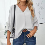 Giulia | Blusa de Chiffon Vintage Solta para Mulheres com Decote em V