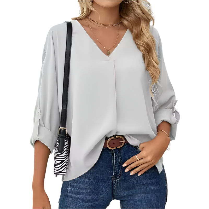 Giulia | Blusa de Chiffon Vintage Solta para Mulheres com Decote em V