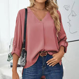 Giulia | Blusa de Chiffon Vintage Solta para Mulheres com Decote em V