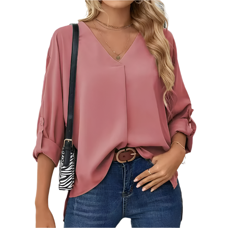Giulia | Blusa de Chiffon Vintage Solta para Mulheres com Decote em V