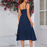 Vestido Cami com Decote Pregueado e Fenda na Coxa