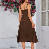 Vestido Cami com Decote Pregueado e Fenda na Coxa