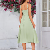 Vestido Cami com Decote Pregueado e Fenda na Coxa