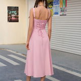 Vestido Cami com Decote Pregueado e Fenda na Coxa