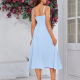 Vestido Cami com Decote Pregueado e Fenda na Coxa