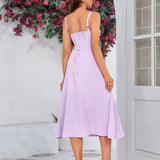 Vestido Cami com Decote Pregueado e Fenda na Coxa